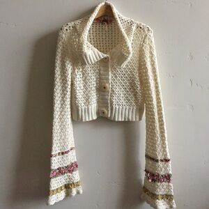 Free People Cropped Crocheted Cardigan